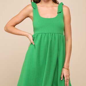Lulus Cute Certainty Green Textured Ribbed Knit Tie-strap Mini Dress - Size L